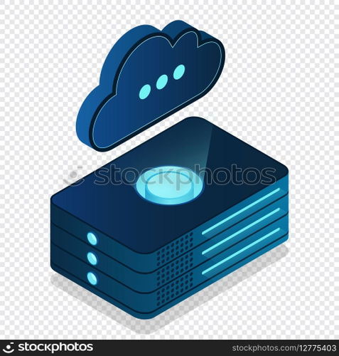 Isometric cloud database. Cloud computing and file cloud storage. Modern technology. Vector illustration