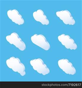 Isometric cloud shapes collection. Cloud icons for cloud computing web and app. vector illustration