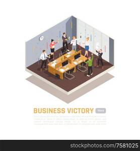 Isometric colored winner concept with business victory headline and isolated meeting room