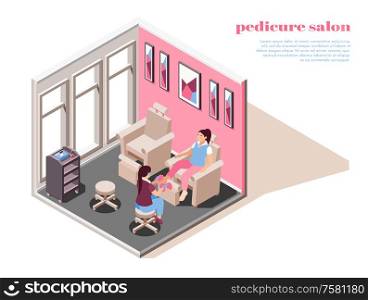 Isometric composition with pedicure procedure in professional salon 3d vector illustration