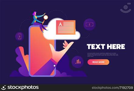 Isometric concept of smartphone with different applications, on-line services and stationary options. Vector illustration.. Isometric concept of smartphone with different applications, on-line services and stationary options. Vector illustration
