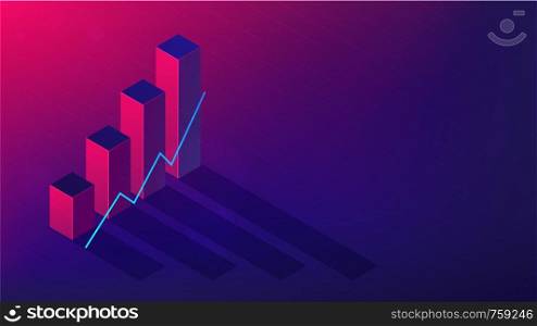 Isometric cryptocurrency exchange trading concept. Trading strategy, platform, cryptocurrency wallet, marketshare, volumes and index on ultra violet background. Vector 3d isometric illustration.. Isometric cryptocurrency exchange trading concept.