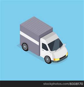 Isometric Delivery Car Icon. Isometric delivery car icon. Delivery vector truck. Delivery service van. Fast delivery concept. Isometric van truck car. Isometric delivery truck car driving fast. Delivery transport truck icon