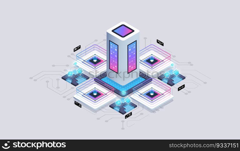 Isometric design concept virtual reality and augmented reality. software development and programming. Data visualization concept. 3d isometric vector illustration.