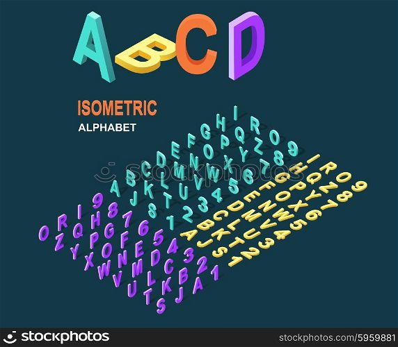 Isometric design style alphabet. Letter and 3d alphabet, alphabet letters, font and numbers, kids alphabet, abc and typography, type geometric text, typographic lettering illustration