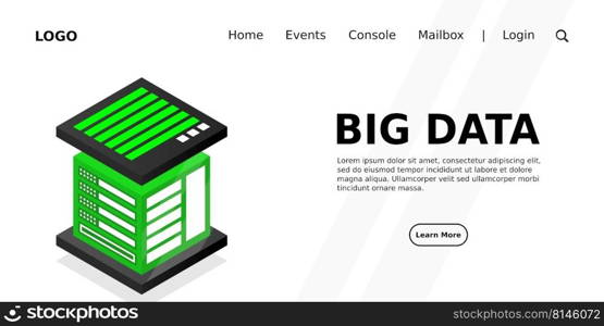 Isometric Digital Technology Web Banner. BIG DATA Machine Learning Algorithms. Analysis and Information. Big Data Access Storage Distribution Information Management and Analysis.