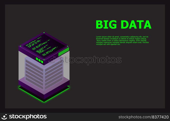 Isometric Digital Technology Web Banner. BIG DATA Machine Learning Algorithms. Analysis and Information. Big Data Access Storage Distribution Information Management and Analysis. Vector illustration