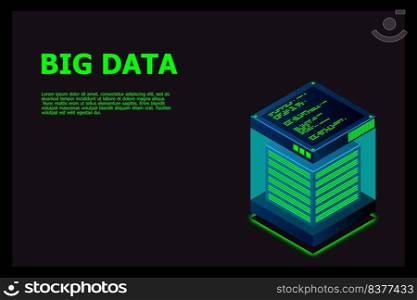 Isometric Digital Technology Web Banner. BIG DATA Machine Learning Algorithms. Analysis and Information. Big Data Access Storage Distribution Information Management and Analysis. Vector illustration