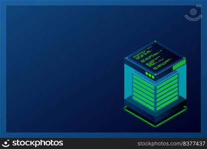 Isometric Digital Technology Web Banner. BIG DATA Machine Learning Algorithms. Analysis and Information. Big Data Access Storage Distribution Information Management and Analysis. Vector illustration