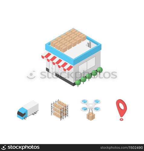 Isometric E-commerce, online delivery service icon