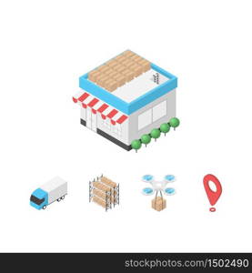 Isometric E-commerce, online delivery service icon