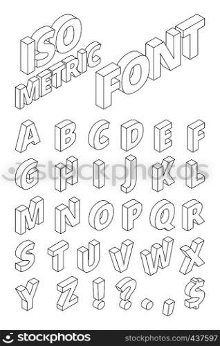 Isometric english letters in linear style. Vector alphabet. Abc linear 3d typeface, vector illustration. Isometric english letters in linear style. Vector alphabet