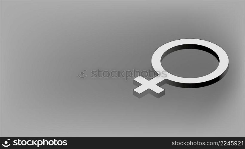 Isometric female gender sign with copy space in black and white. Feminine symbol for banner. Vector illustration.. Isometric female gender sign with copy space in black and white. Feminine symbol for banner.