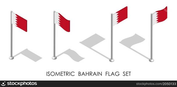 isometric flag of BAHRAIN in static position and in motion on flagpole. 3d vector