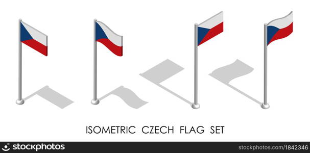 isometric flag of CZECH in static position and in motion on flagpole. 3d vector