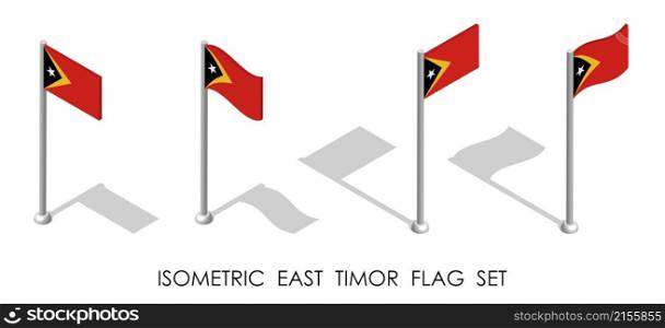 isometric flag of EAST TIMOR in static position and in motion on flagpole. 3d vector