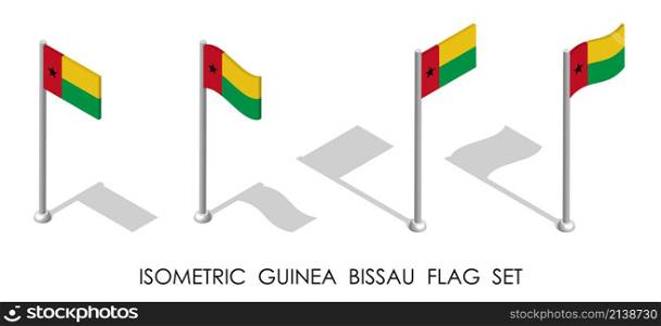 isometric flag of Guinea Bissau in static position and in motion on flagpole. 3d vector