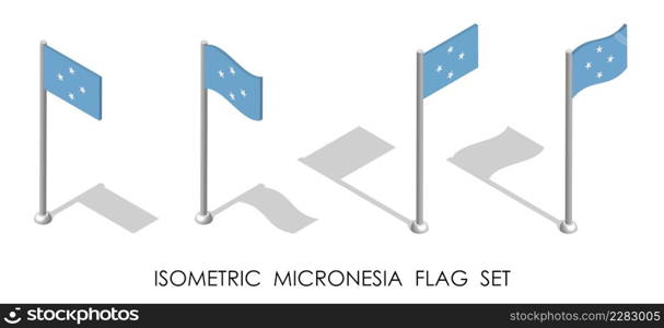 isometric flag of MICRONESIA in static position and in motion on flagpole. 3d vector