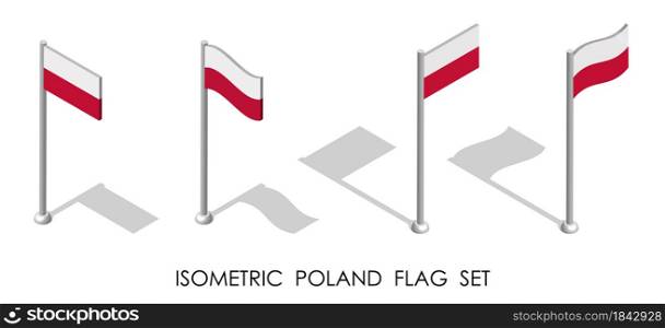 isometric flag of POLAND in static position and in motion on flagpole. 3d vector
