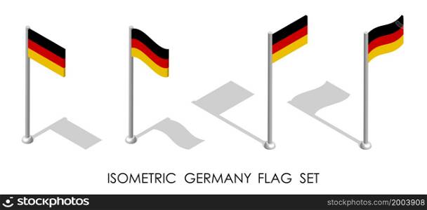 isometric flag of Republic of GERMANY in static position and in motion on flagpole. 3d vector