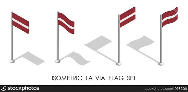 isometric flag of Republic of LATVIA in static position and in motion on flagpole. 3d vector