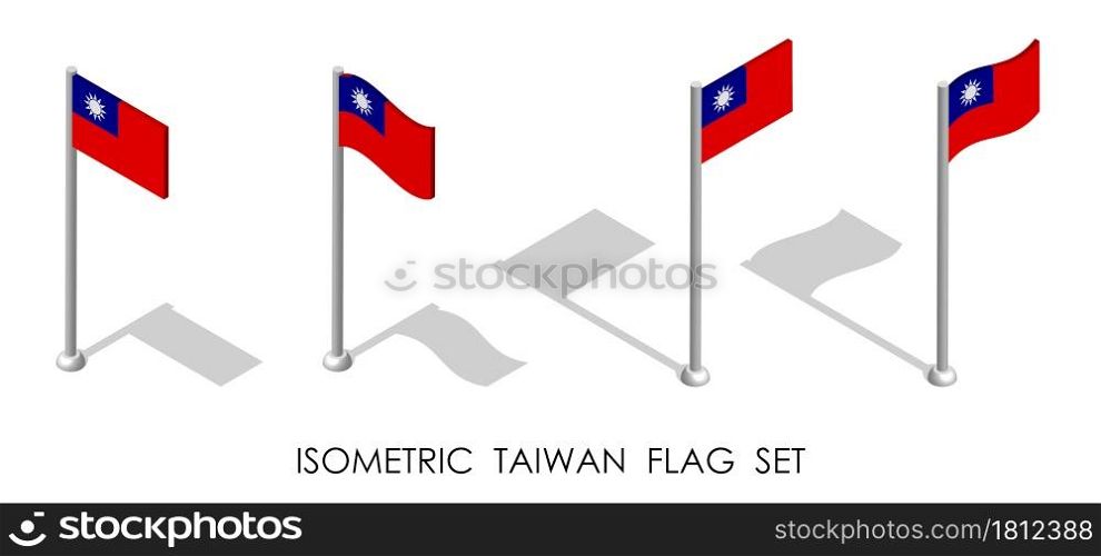 isometric flag of Republic of TAIWAN in static position and in motion on flagpole. 3d vector