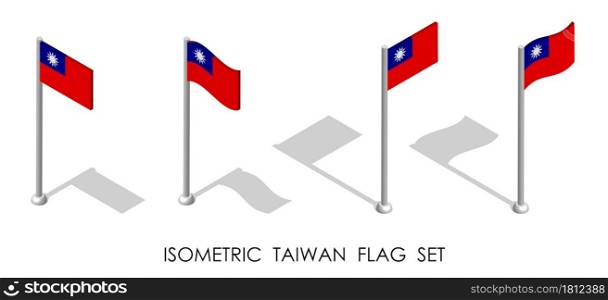 isometric flag of Republic of TAIWAN in static position and in motion on flagpole. 3d vector