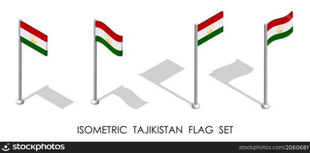 isometric flag of Republic of TAJIKISTAN in static position and in motion on flagpole. 3d vector