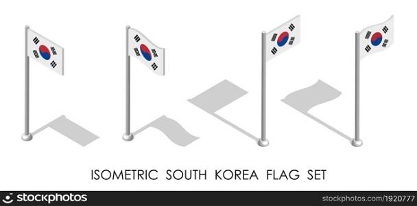 isometric flag of SOUTH KOREA in static position and in motion on flagpole. 3d vector