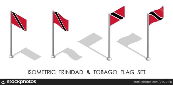 isometric flag of TRINIDAD AND TOBAGO in static position and in motion on flagpole. 3d vector