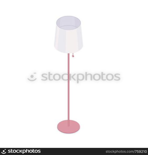 Isometric floor lamp isolated on white background. Vector cartoon illustration or domestic of office floor lamp.. Isometric floor lamp isolated on white background.