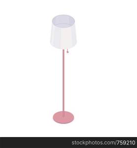 Isometric floor lamp isolated on white background. Vector cartoon illustration or domestic of office floor lamp.. Isometric floor lamp isolated on white background.
