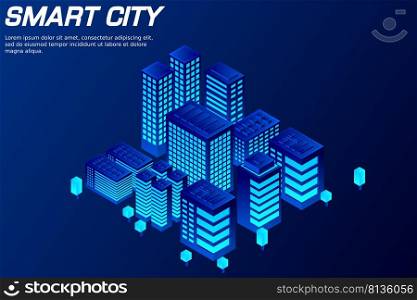 Isometric Future City. Real estate and construction industry concept. Virtual reality. Vector illustration.