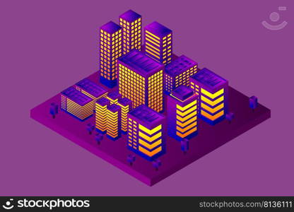 Isometric Future City. Real estate and construction industry concept. Virtual reality. Vector illustration.