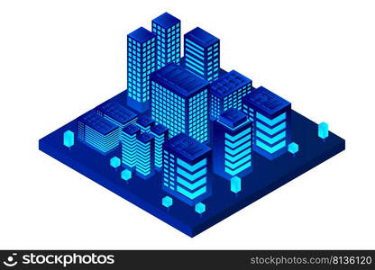 Isometric Future City. Real estate and construction industry concept. Virtual reality. Vector illustration.