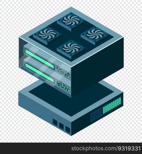 Isometric futuristic server. Isometric database or data center. Abstract blockchain. Computer storage. Cloud storage. Vector illustration