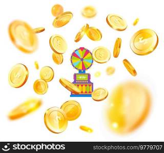 Isometric gold coins with dollar sign in various projections. Money cash symbol near slot machine, casino win. Banking, business, financial operations for web apps infographics. Success, luck prize. Isometric gold coins with dollar sign in various projections. Money cash symbol near slot machine