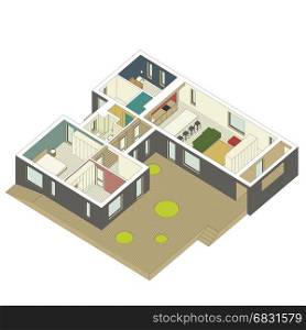 Isometric house inside. isometric view of the house inside. Vector illustration.