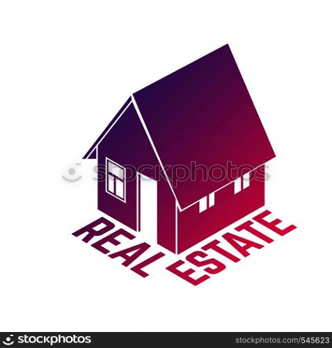 Isometric house silhouette in bright red and violet gradient isolated on white background. Real estate logo.. Isometric house silhouette isolated. Real estate logo.