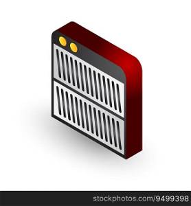 Isometric icon with the red color electric heater with shadow on the white background. Isometric icon with the red color electric heater
