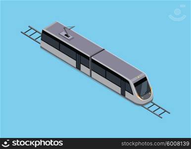 Isometric Illustration of a Subway Train. Vector isometric of subway train. Vehicles designed to carry large numbers of passengers. High speed inter-city commuter train. Isometric train. Vector public electric transport. Isometric transport