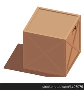 Isometric illustration of a vector cargo 3d brown wooden box with transportation symbols. Turned to the side
