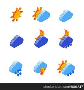 Isometric illustrations of weather icons. Weather isometric 3d, cloud and rain vector. Isometric illustrations of weather icons