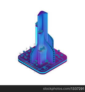Isometric Image Augmented Reality for Architects. Vector Illustration Futuristic City Building. Virtual Projection Construction New Raging Hous. Modern City Building. isolated on white background
