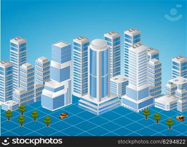 Isometric image of a fragment of the city on a colored background