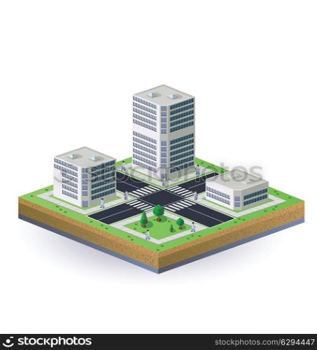 Isometric image of a fragment of the city on a white background