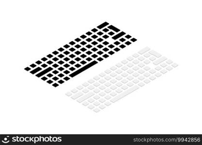 Isometric keyboard. 3d computer keyboard. Icons of buttons for pc. Buttons of qwerty, support, shift, ctrl, arrow, enter, wasd and space. Wireless keypad isolated on white background. Vector.. Isometric keyboard. 3d computer keyboard. Icons of buttons for pc. Buttons of qwerty, support, shift, ctrl, arrow, enter, wasd and space. Wireless keypad isolated on white background. Vector
