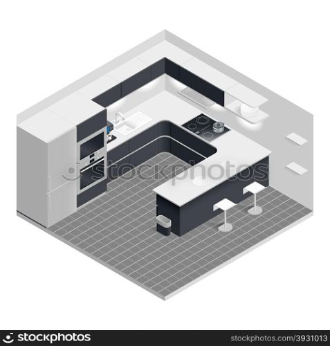 Isometric kitchen set. Isometric kitchen set vector graphic illustration design