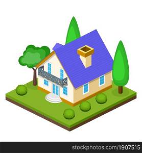 isometric land 3d House icon. Townhouse. Village house for real estate banner. For infographics and design games. Construction. Vector illustration in flat style.. isometric 3d House icon.