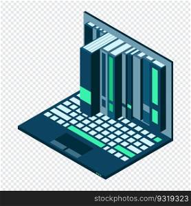 Isometric laptop. Online learning and virtual classroom. 3d isometric flat design. Vector illustration
